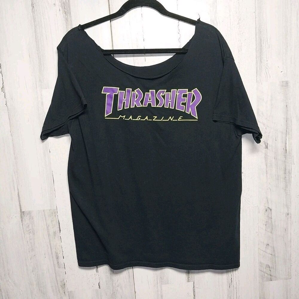 Thrasher Black T-Shirt with Purple and Yellow Logo